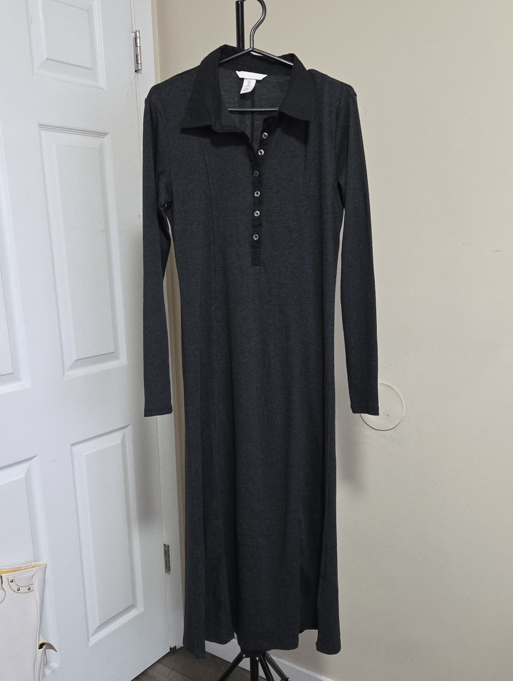H&M Charcoal Gray Long Sleeve Polo Maxi Dress